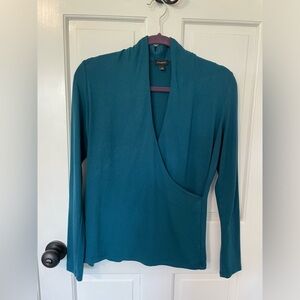Talbots Womens V-neck faux wrap Long Sleeve Top Small Teal